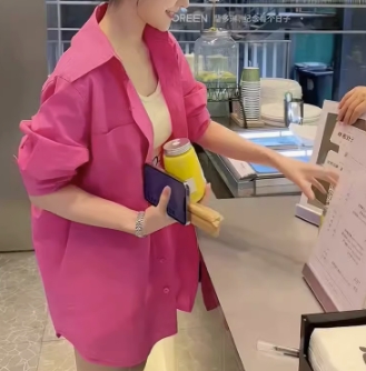 玫粉色衬衫外套女春秋2023年新款法式长袖上衣轻熟设计感小众衬衣